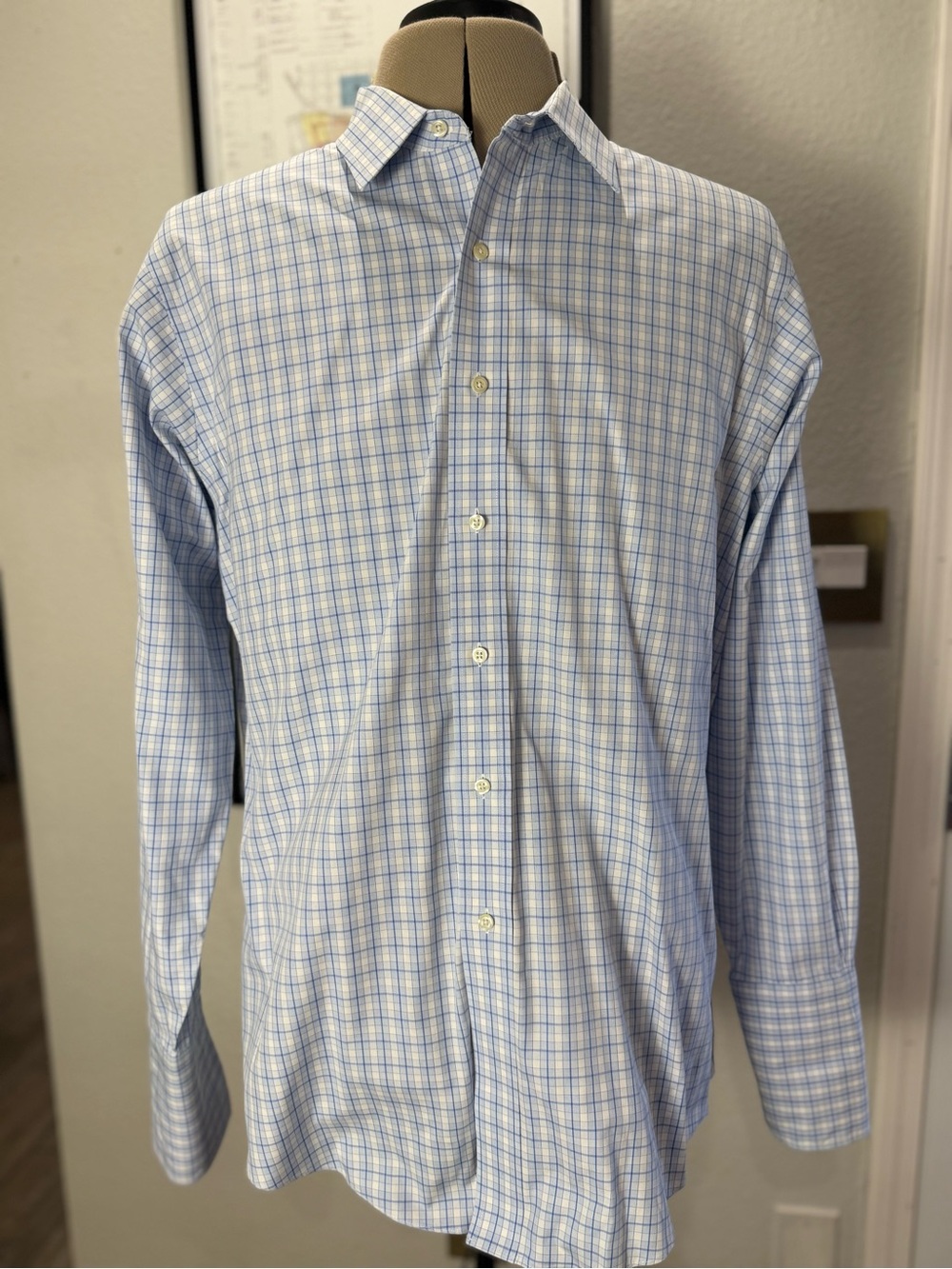 Brooks Brothers 16.5/35 Classic Supima Non-Iron Windowpane French Cuff Shirt - Picture 2 of 8